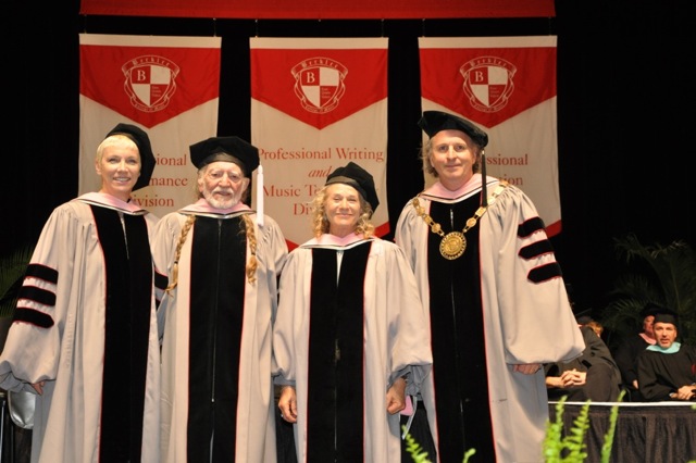 Annie Lennox, Willie Nelson, Carole King, and Berklee president Roger H Brown at Berklee's 2013 Commencement - CR_Phil Farnsworth