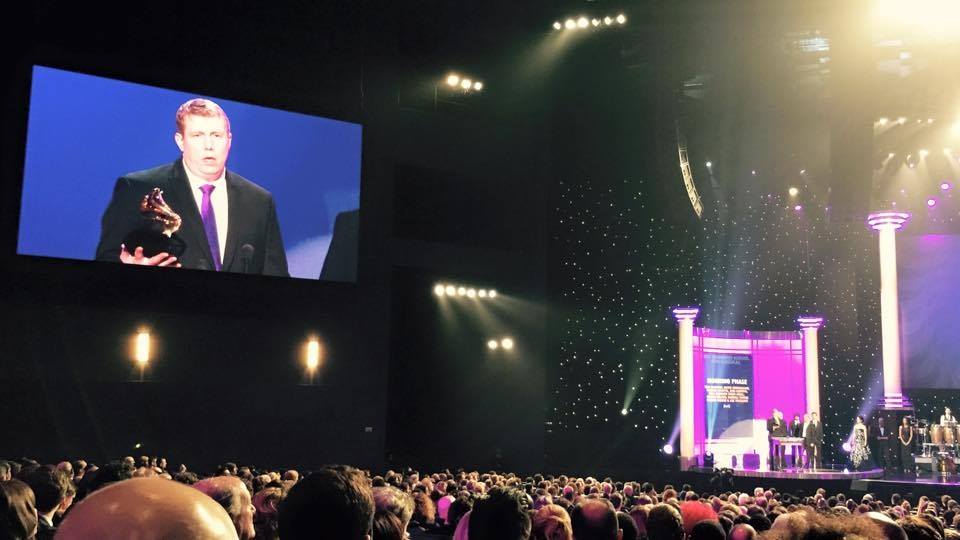 CRAS Graduate Darrell Thorp on the GRAMMY stage_with Beck to accept the award for Album of the Year