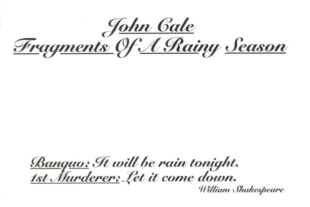 John Cale - Fragments of a Rainy Season - music album